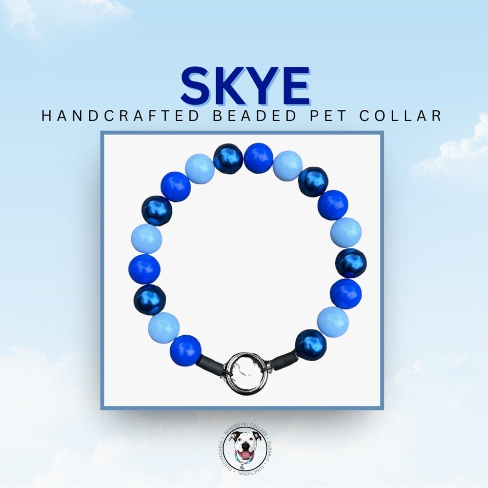 Handcrafted Beaded Dog Collar - Skye - Blue Beaded Acrylic Beads